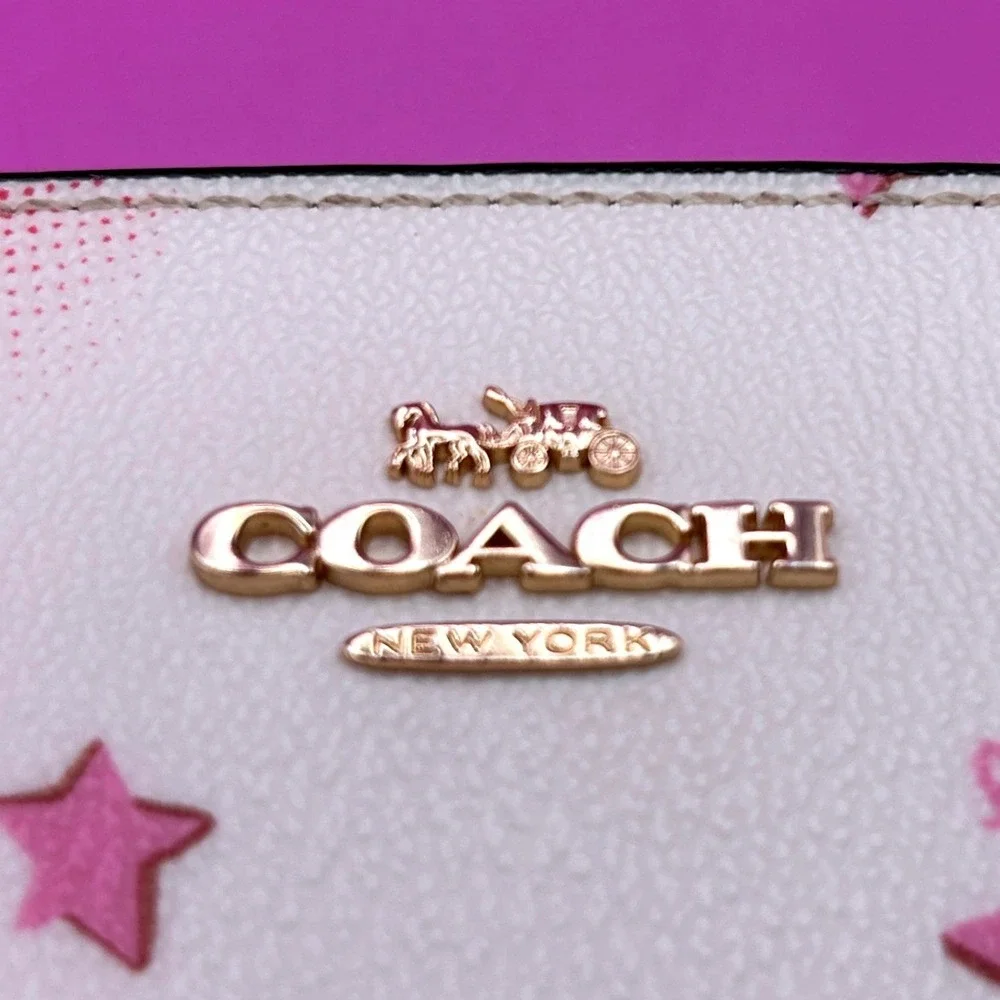 Coach Corner Zip Wristlet White Pink Shooting Star Celestial Martini Charm - Picture 12 of 15
